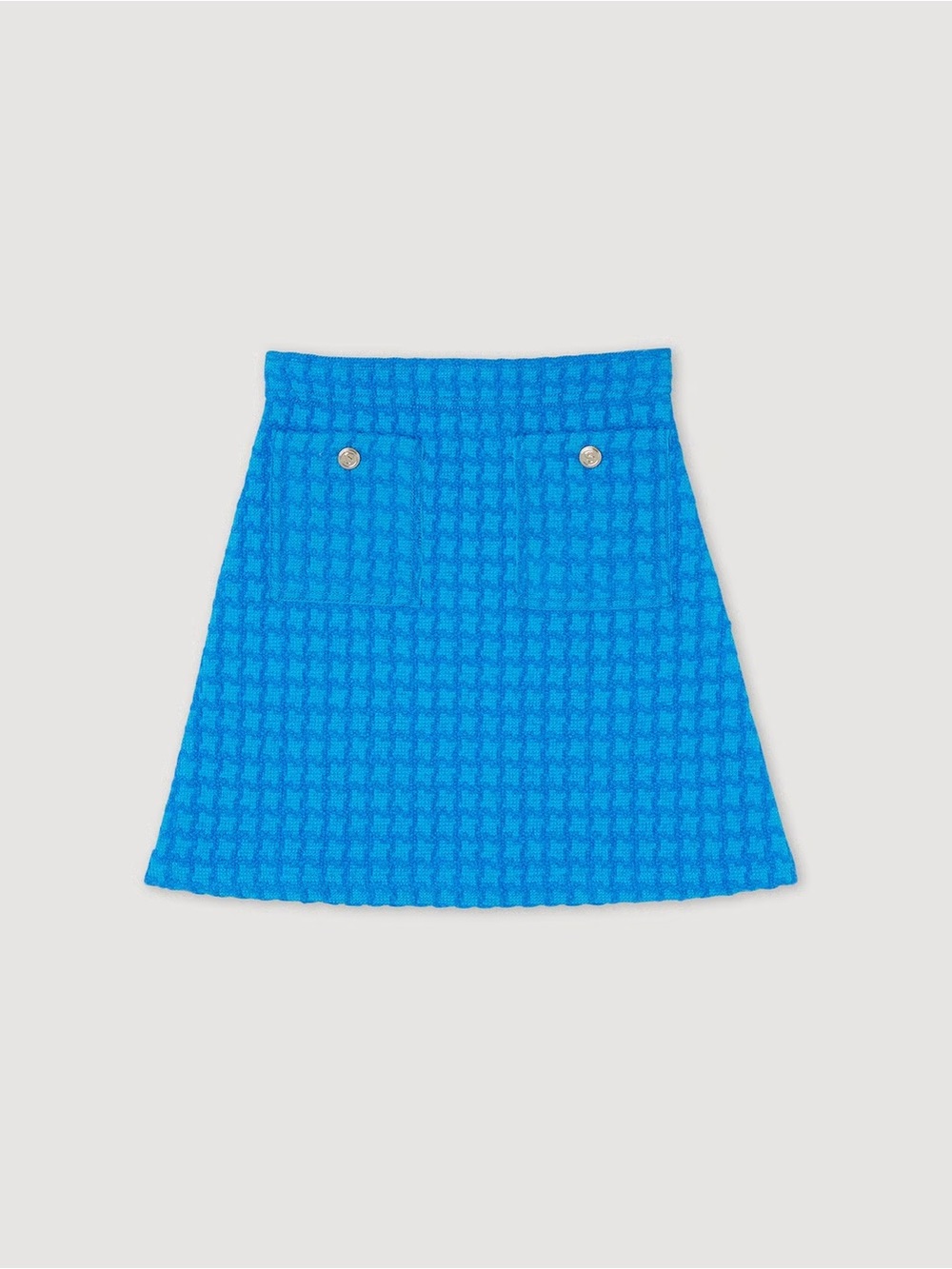 Sandro Bright Blue A-Line Mini Skirt with Front Pocket Buttons